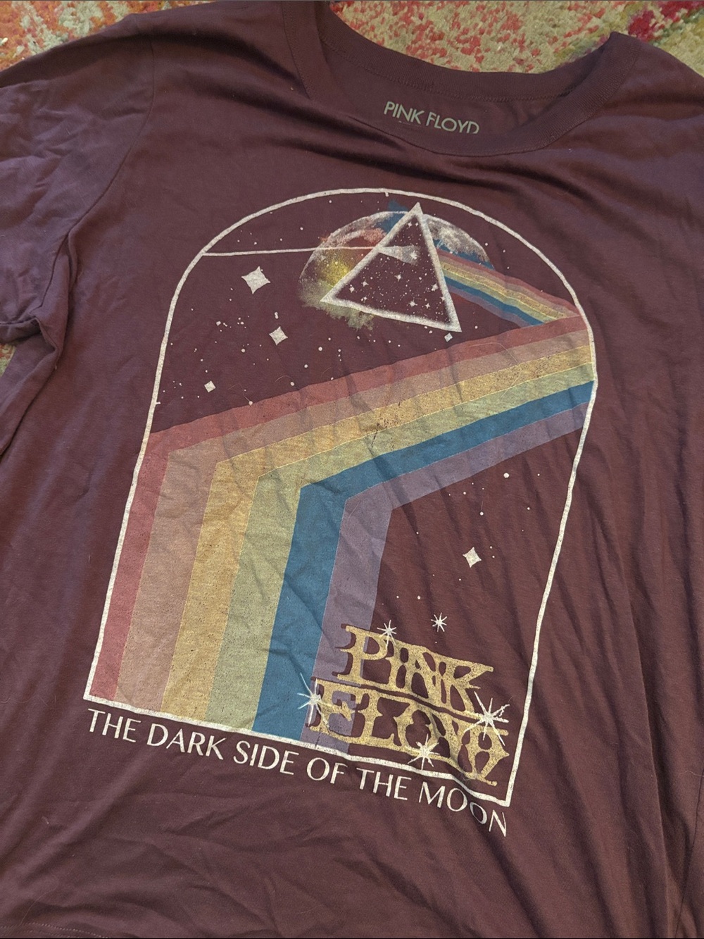 Pink Floyd Maroon Tee with Multicolor Prism Graphic